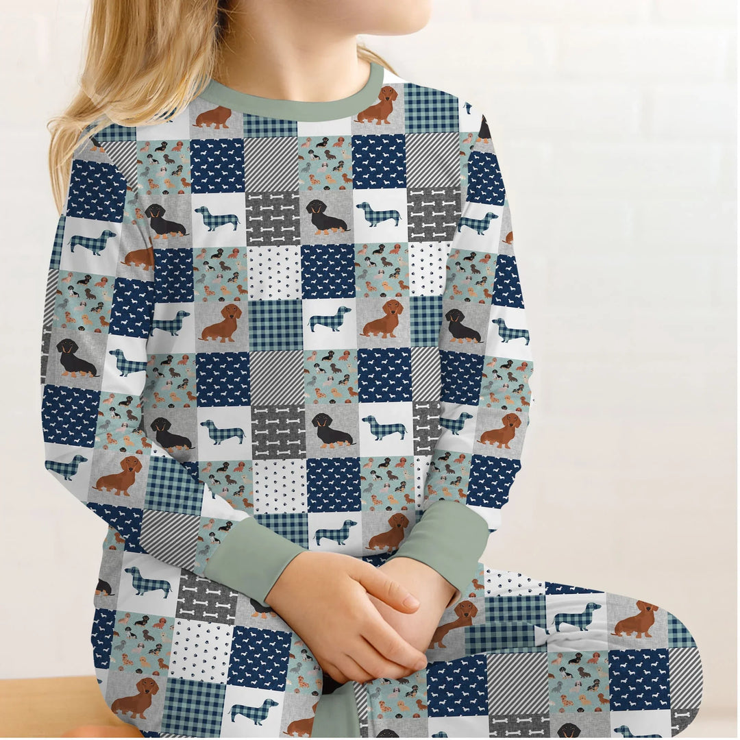 Playful Dachshund Delight Bamboo Two Piece Long Sleeve Pajama Set