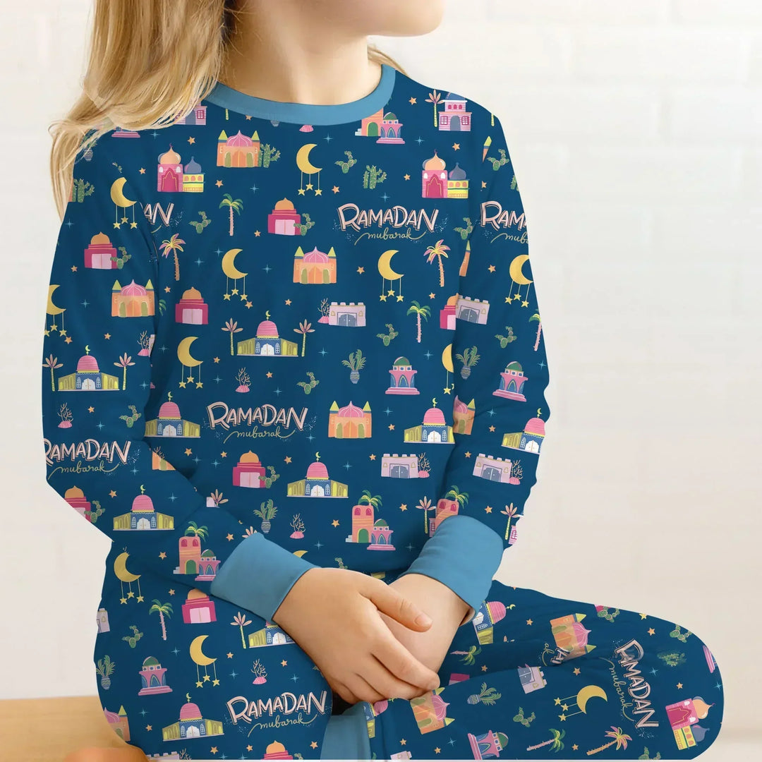Ramadan Kareem Family Matching Bamboo Two Piece Long Sleeve Pajama Set