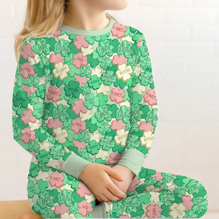 Lucky Vibes Shamrock Bamboo Two Piece Long Sleeve Pajama Set