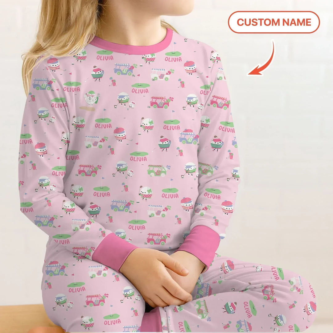 Cute Golf ball Bamboo Two Piece Long Sleeve Pajama Set