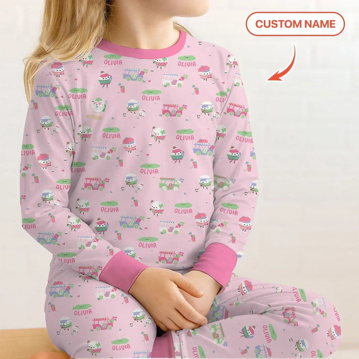 Cute Golf ball Bamboo Two Piece Long Sleeve Pajama Set