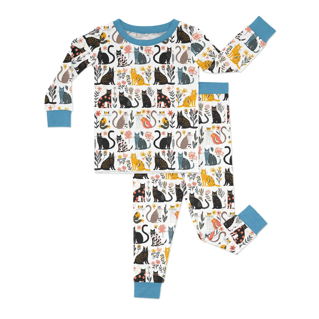 Botanical Cats Bamboo Two Piece Long Sleeve Pajama Set