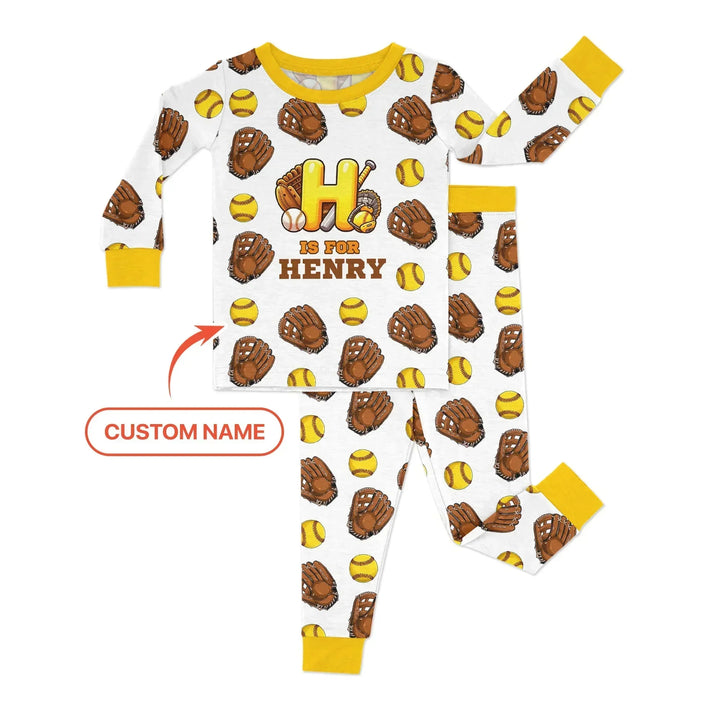 Softball Patterns Customized Bamboo Two Piece Long Sleeve Pajama Set