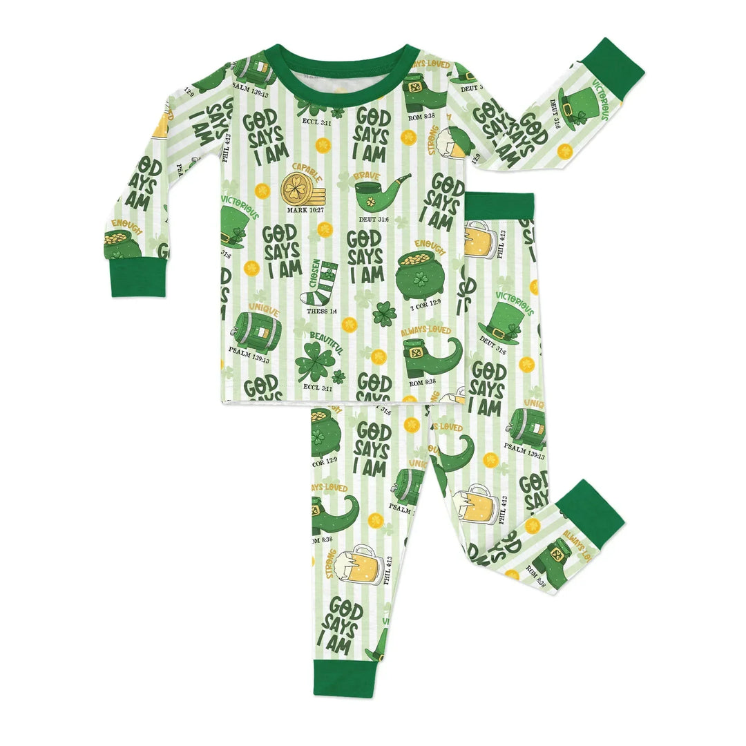 God Says I Am - Lucky & Loved Bamboo Two Piece Long Sleeve Pajama Set