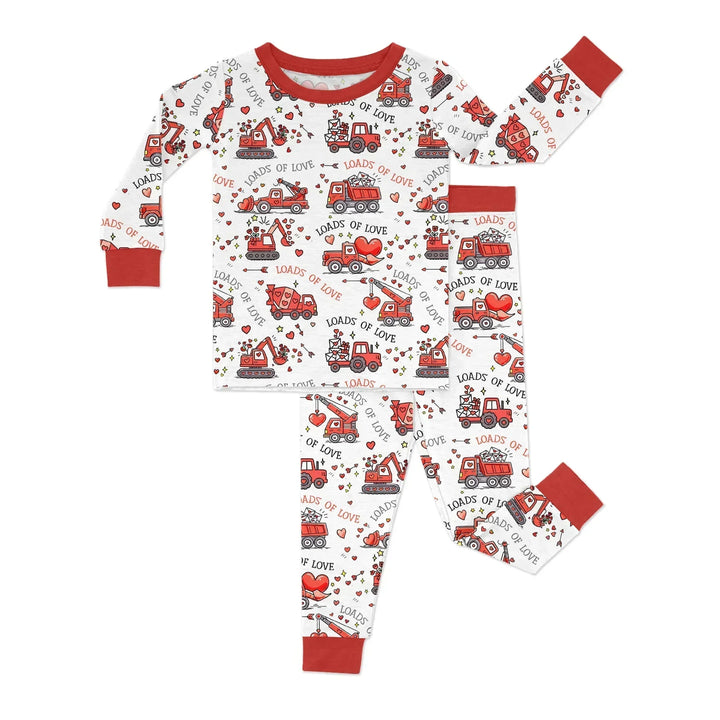 Construction Trucks Loads of Love Bamboo Two Piece Long Sleeve Pajama Set