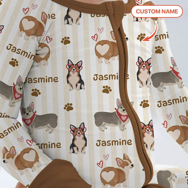 Custom Name Playful Corgis Family Matching Bamboo Convertible Zippy