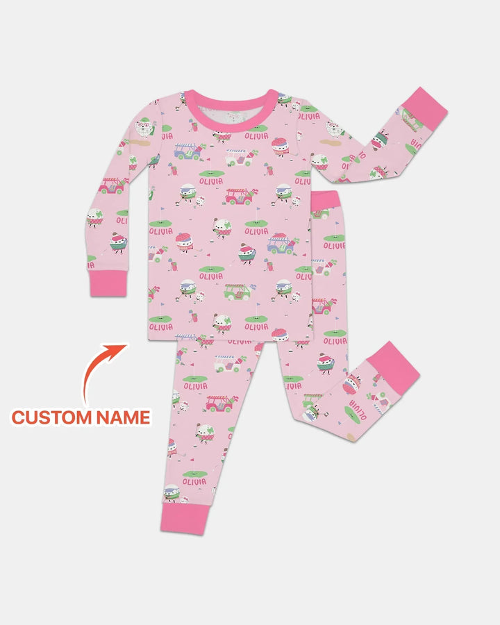 Cute Golf ball Bamboo Two Piece Long Sleeve Pajama Set