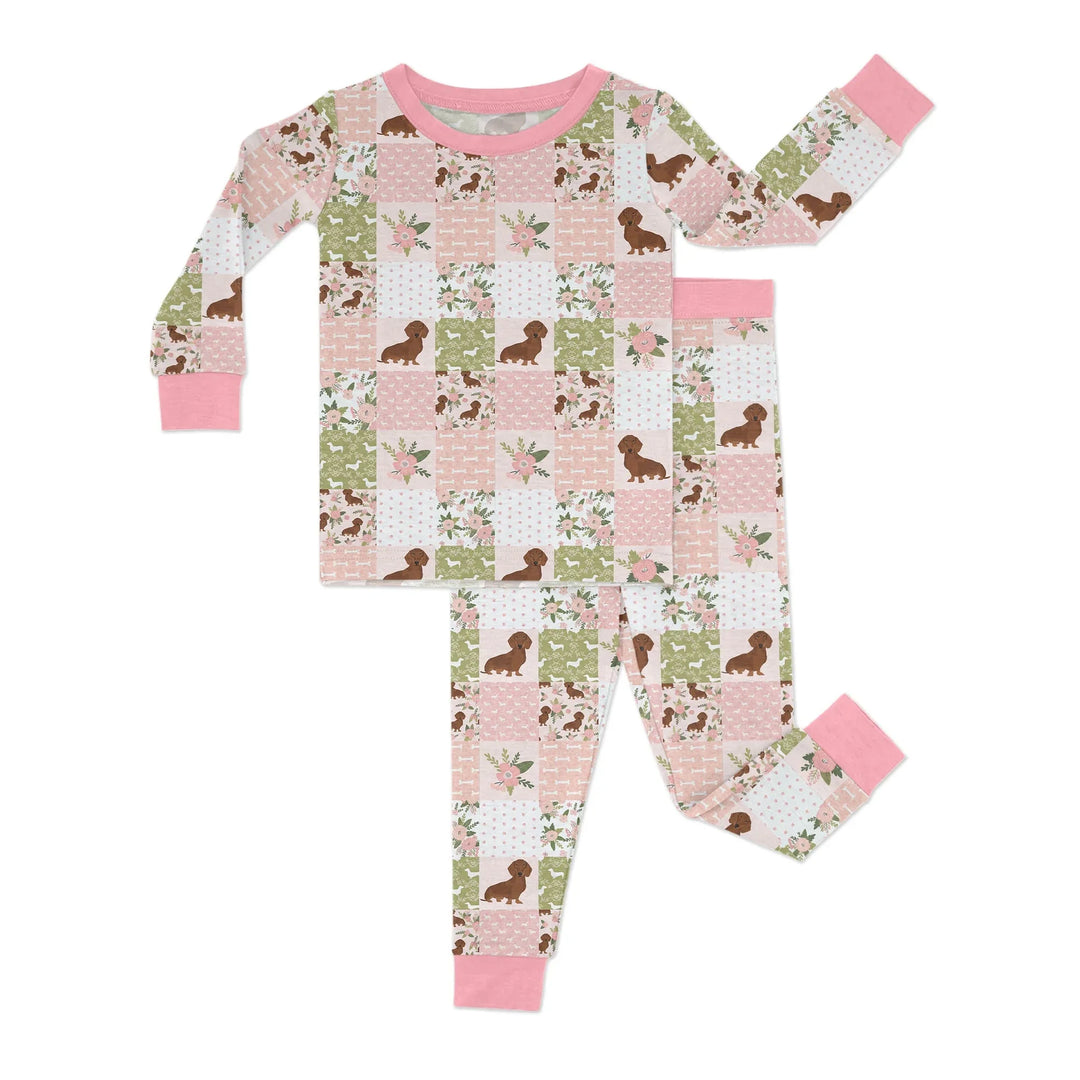 Floral Dachshund Grace Bamboo Two Piece Long Sleeve Pajama Set