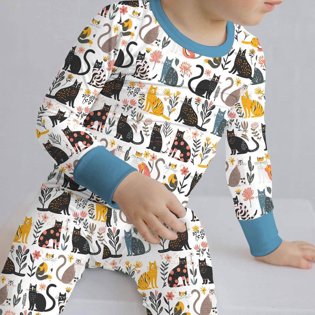 Botanical Cats Bamboo Two Piece Long Sleeve Pajama Set
