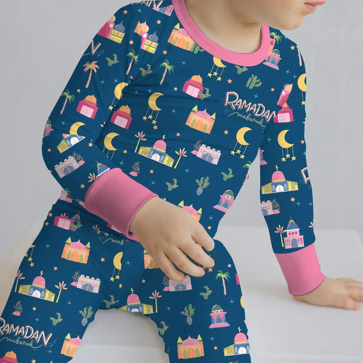 Ramadan Kareem Family Matching Bamboo Two Piece Long Sleeve Pajama Set