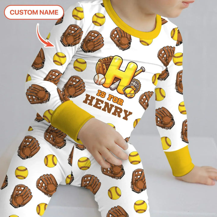 Softball Patterns Customized Bamboo Two Piece Long Sleeve Pajama Set