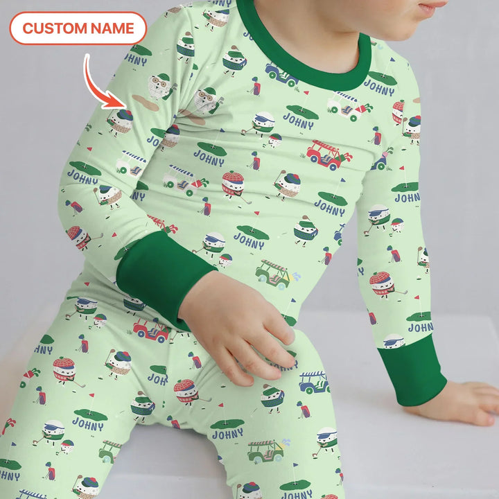 Cute Golf ball Bamboo Two Piece Long Sleeve Pajama Set