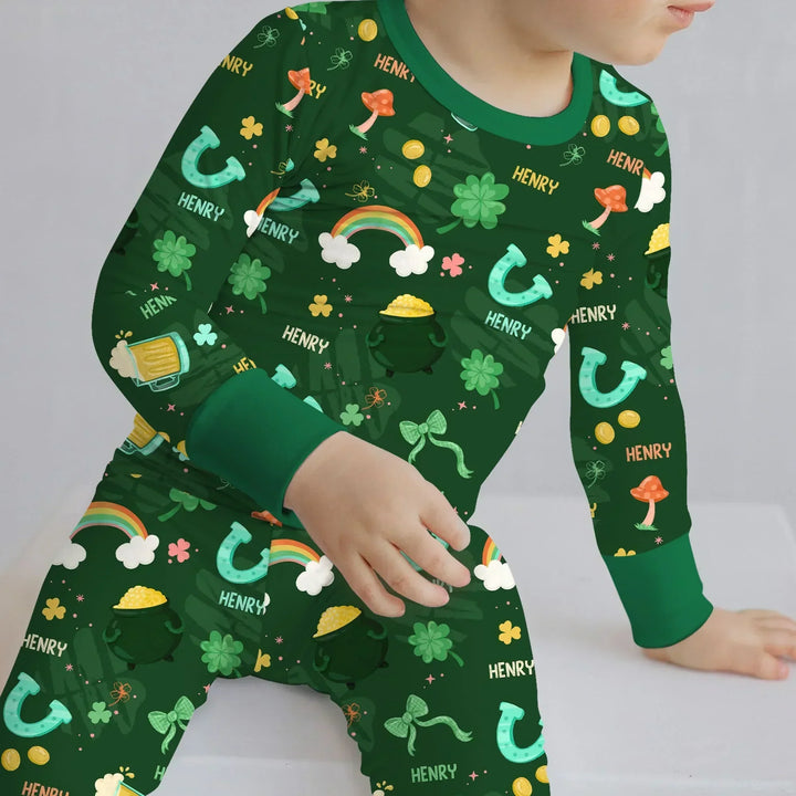 Custom Name Sprinkle Of Luck Bamboo Two Piece Long Sleeve Pajama Set