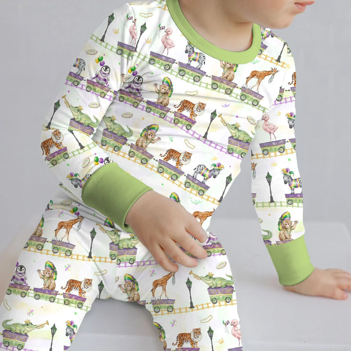 Mardi Gras Jungle Krewe Bamboo Two Piece Long Sleeve Pajama Set