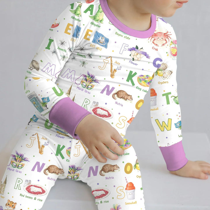 Alphabet of Lousiana Bamboo Two Piece Long Sleeve Pajama Set