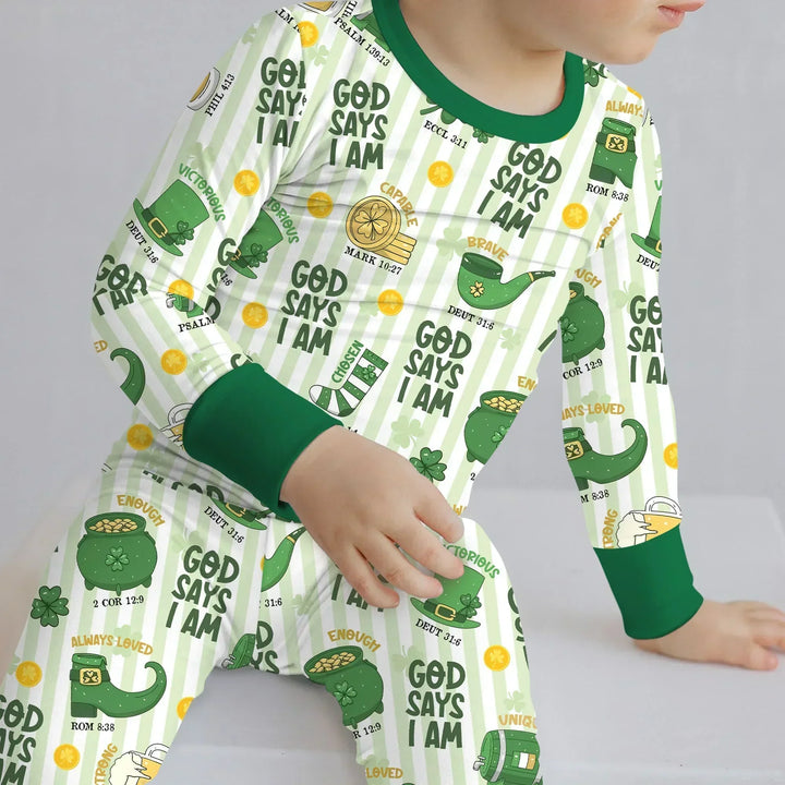 God Says I Am - Lucky & Loved Bamboo Two Piece Long Sleeve Pajama Set