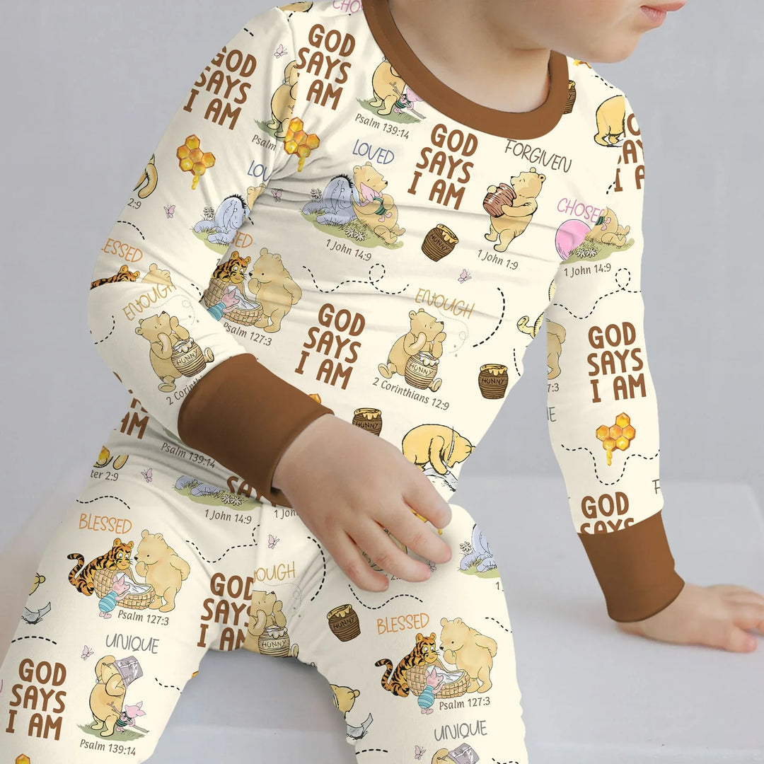 God Says I Am – Little Blessings Bamboo Two Piece Long Sleeve Pajama Set