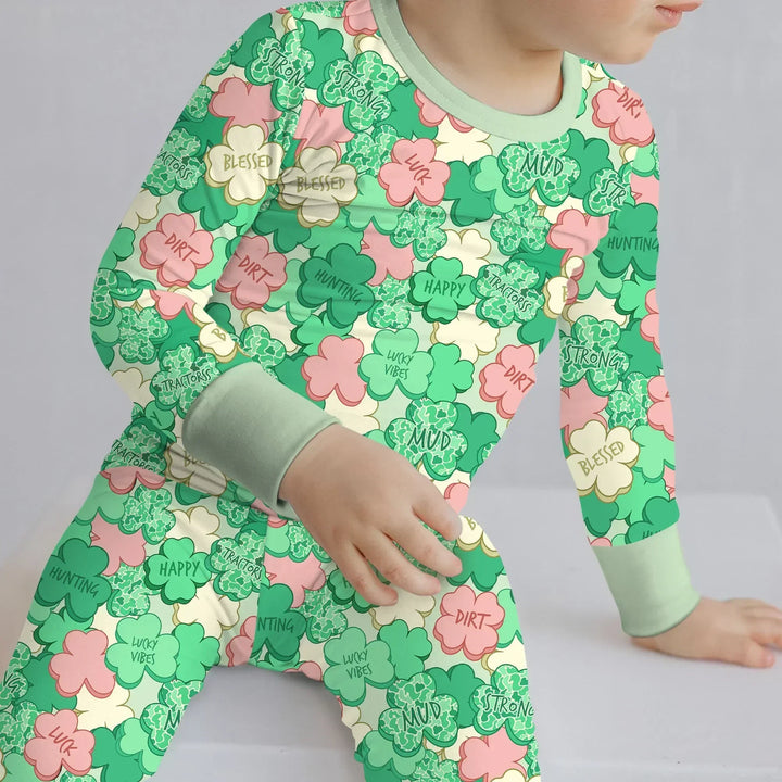 Lucky Vibes Shamrock Bamboo Two Piece Long Sleeve Pajama Set