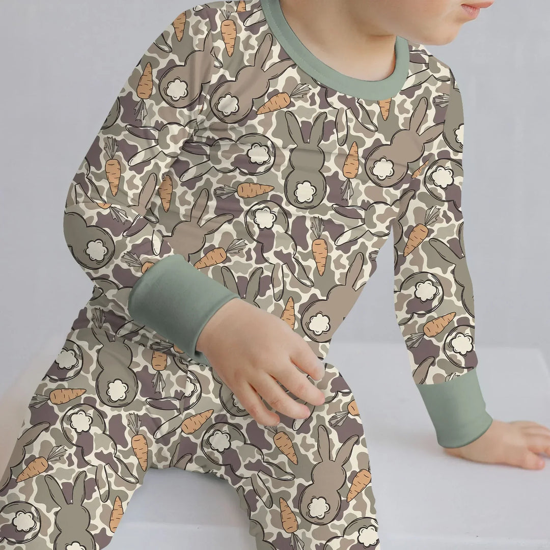 Camo Easter Bunny Bamboo Two Piece Long Sleeve Pajama Set