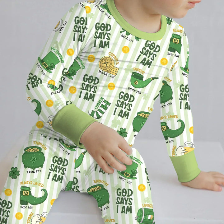 God Says I Am - Lucky & Loved Bamboo Two Piece Long Sleeve Pajama Set