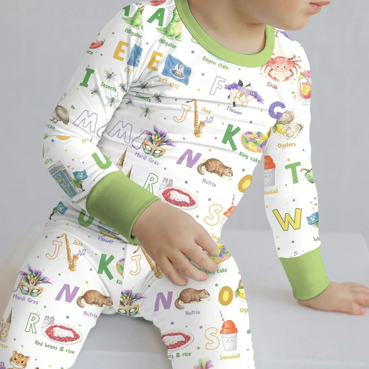 Alphabet of Lousiana Bamboo Two Piece Long Sleeve Pajama Set