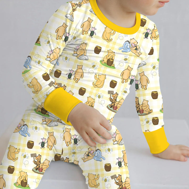 Bear & Friends Yellow Plaid Bamboo Two Piece Long Sleeve Pajama Set