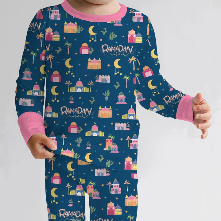 Ramadan Kareem Family Matching Bamboo Two Piece Long Sleeve Pajama Set