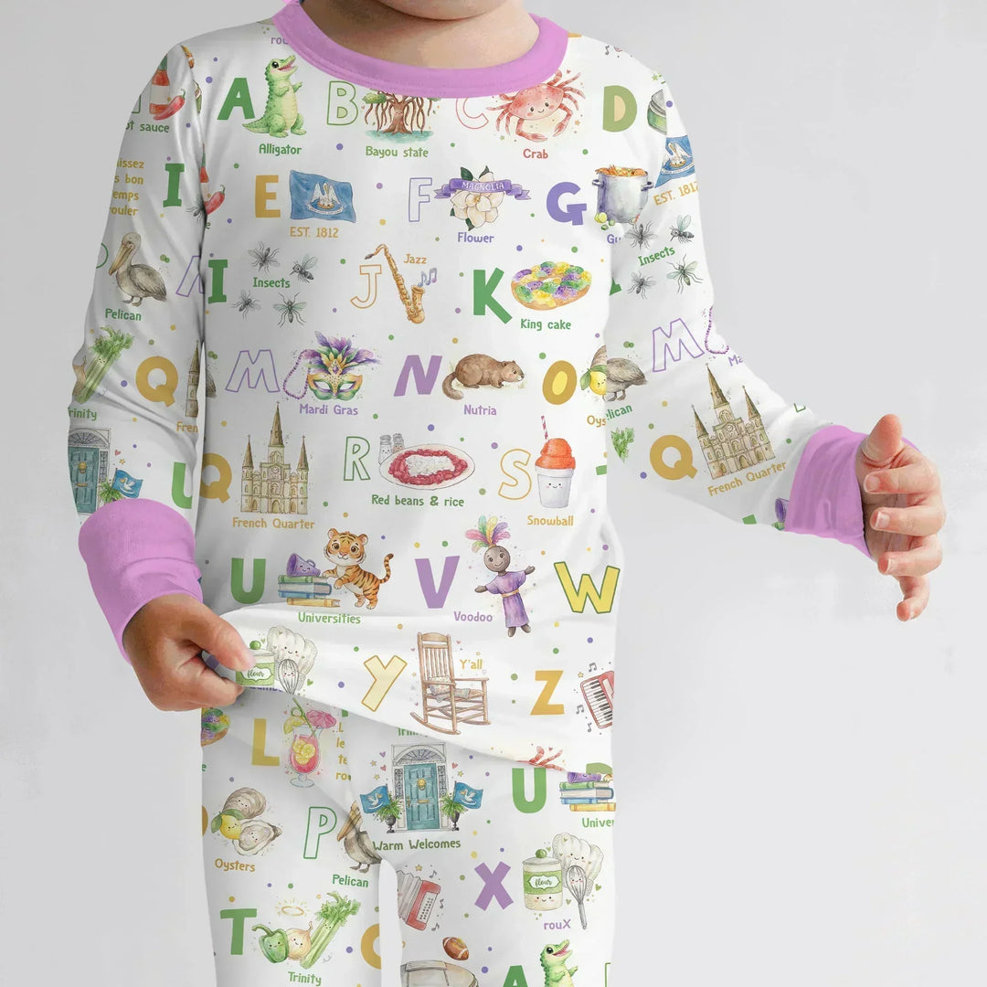 Alphabet of Lousiana Bamboo Two Piece Long Sleeve Pajama Set