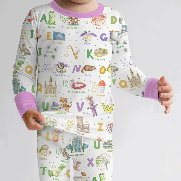 Alphabet of Lousiana Bamboo Two Piece Long Sleeve Pajama Set