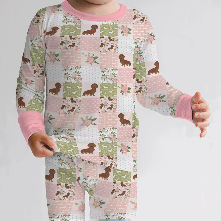 Floral Dachshund Grace Bamboo Two Piece Long Sleeve Pajama Set