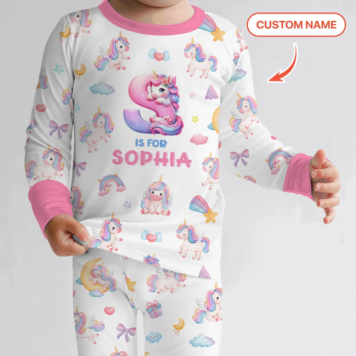 Unicorn Dreams Custom Name Bamboo Two Piece Long Sleeve Pajama Set