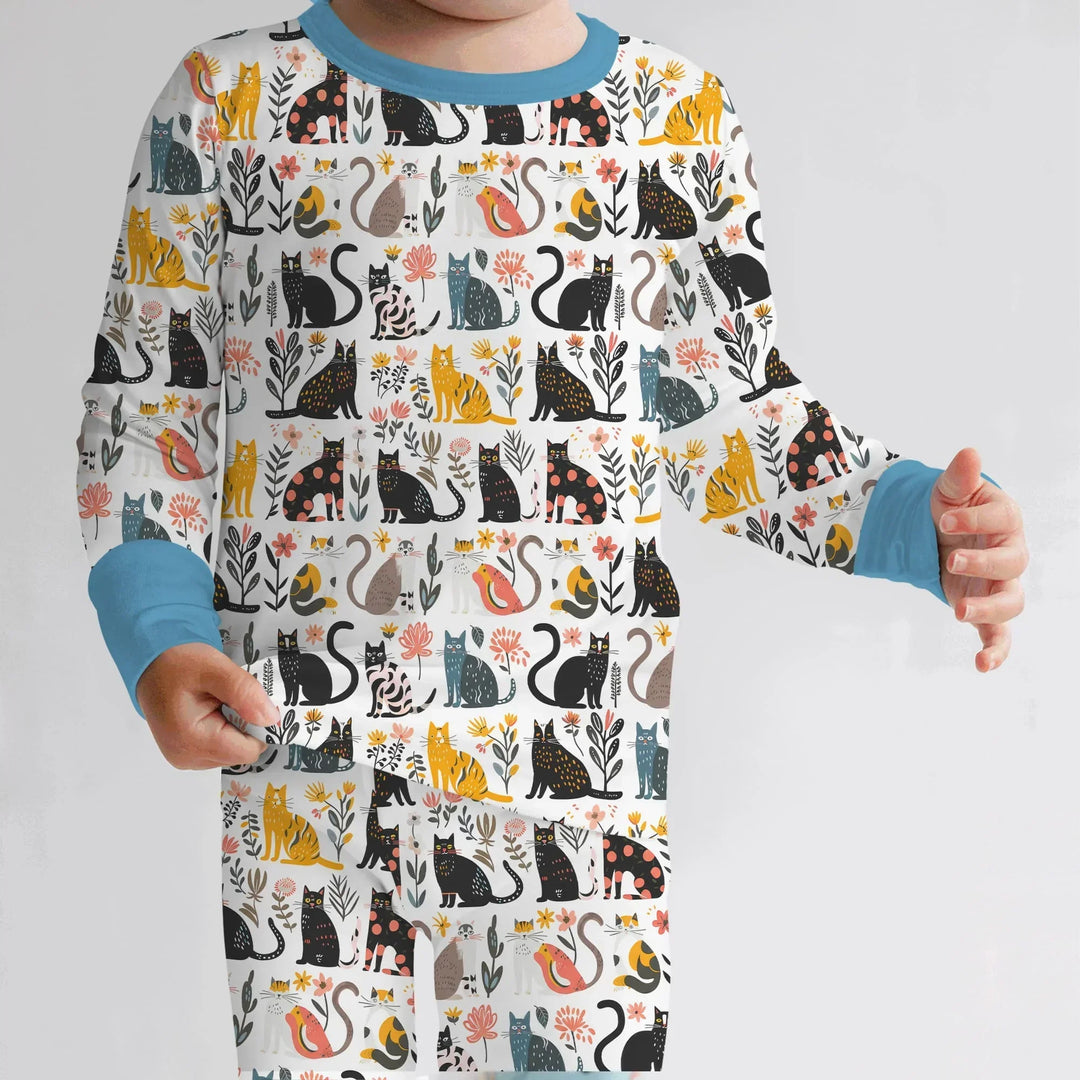 Botanical Cats Bamboo Two Piece Long Sleeve Pajama Set
