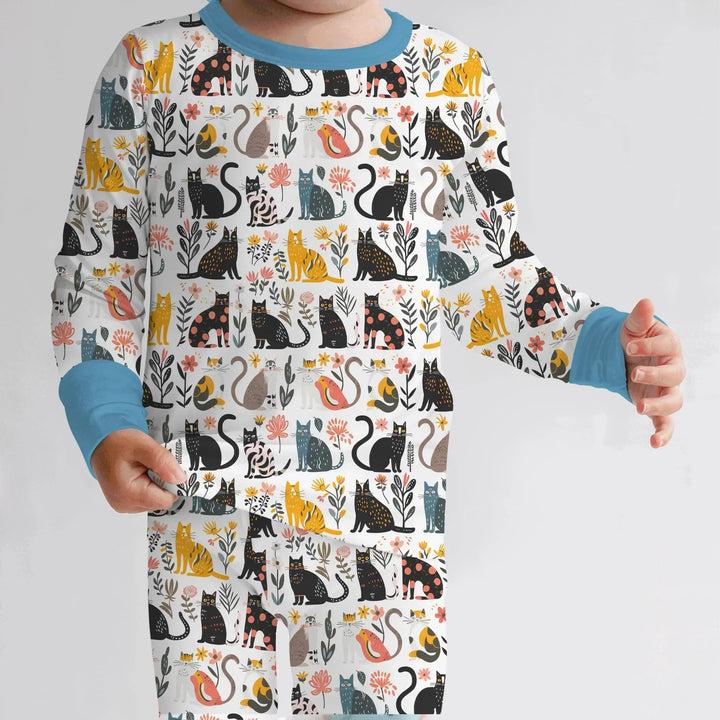 Botanical Cats Bamboo Two Piece Long Sleeve Pajama Set