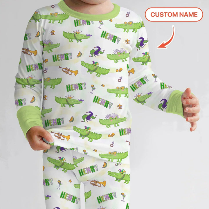 Alligator Mardi Gras Festival Bamboo Two Piece Long Sleeve Pajama Set