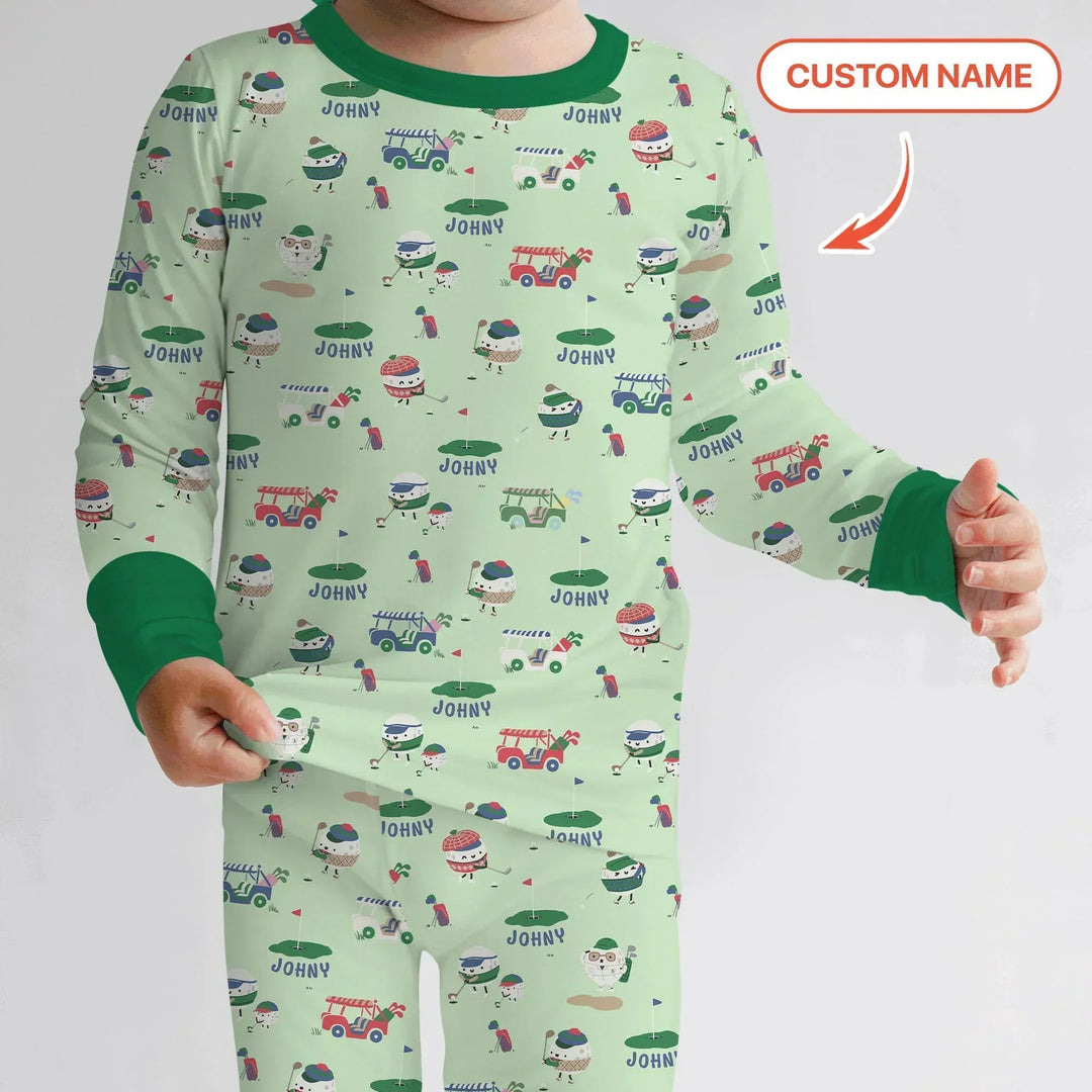 Cute Golf ball Bamboo Two Piece Long Sleeve Pajama Set