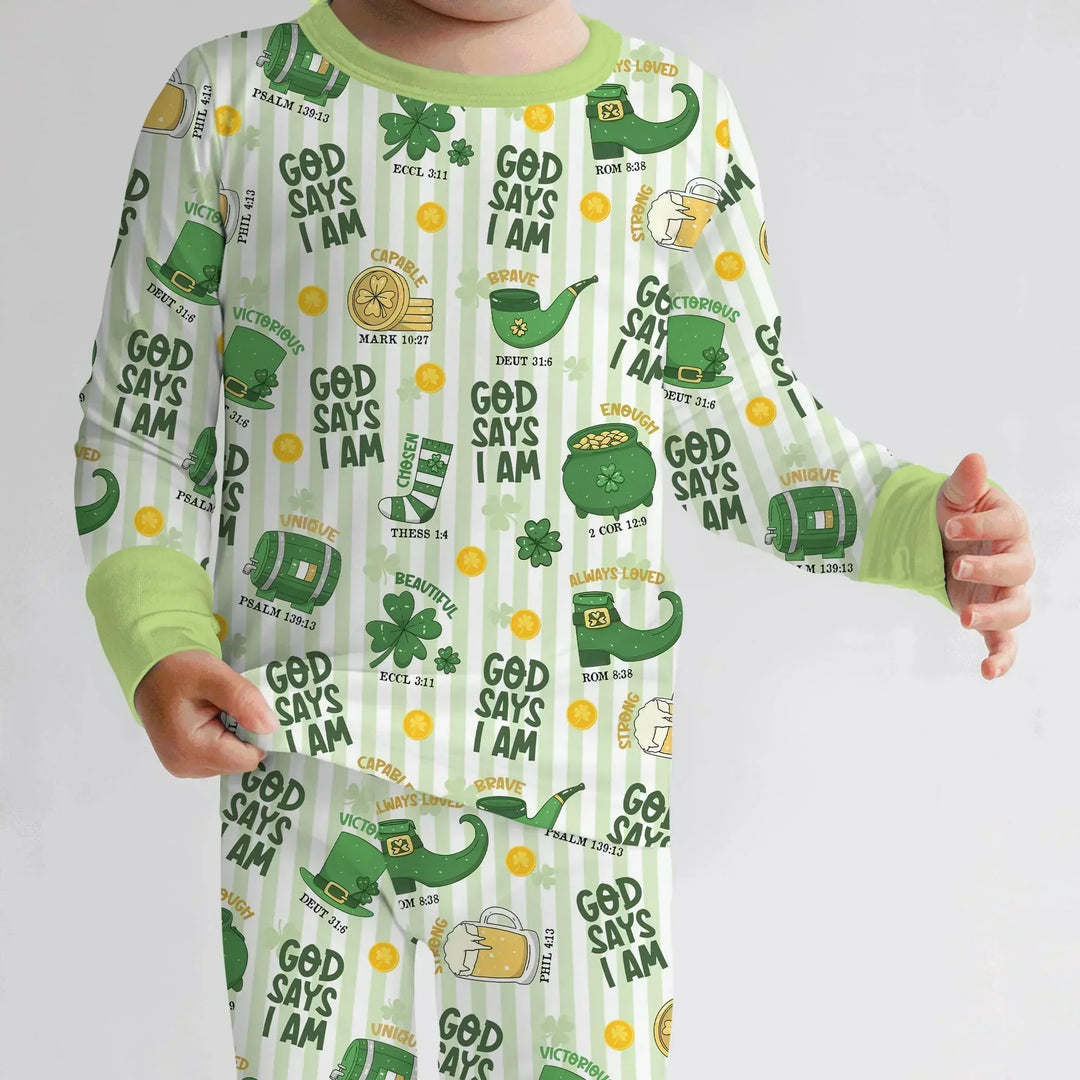 God Says I Am - Lucky & Loved Bamboo Two Piece Long Sleeve Pajama Set