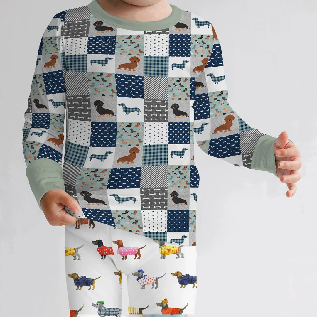 Playful Dachshund Delight Bamboo Two Piece Long Sleeve Pajama Set