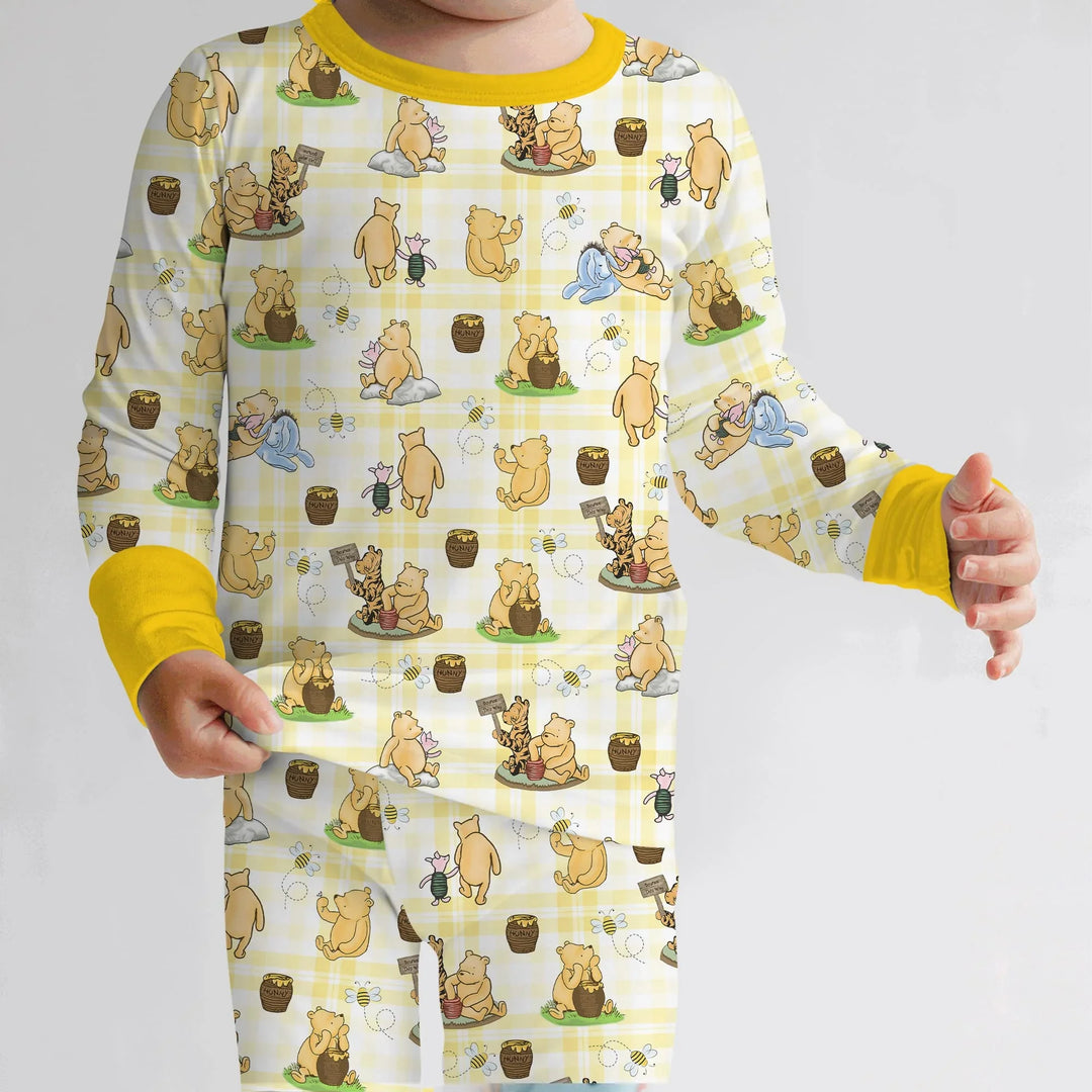 Bear & Friends Yellow Plaid Bamboo Two Piece Long Sleeve Pajama Set