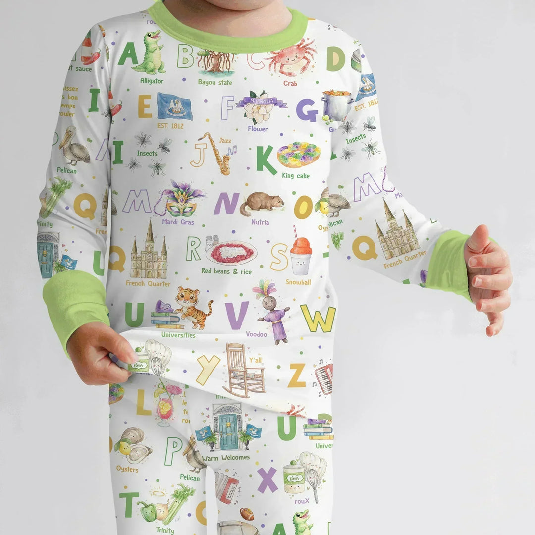 Alphabet of Lousiana Bamboo Two Piece Long Sleeve Pajama Set