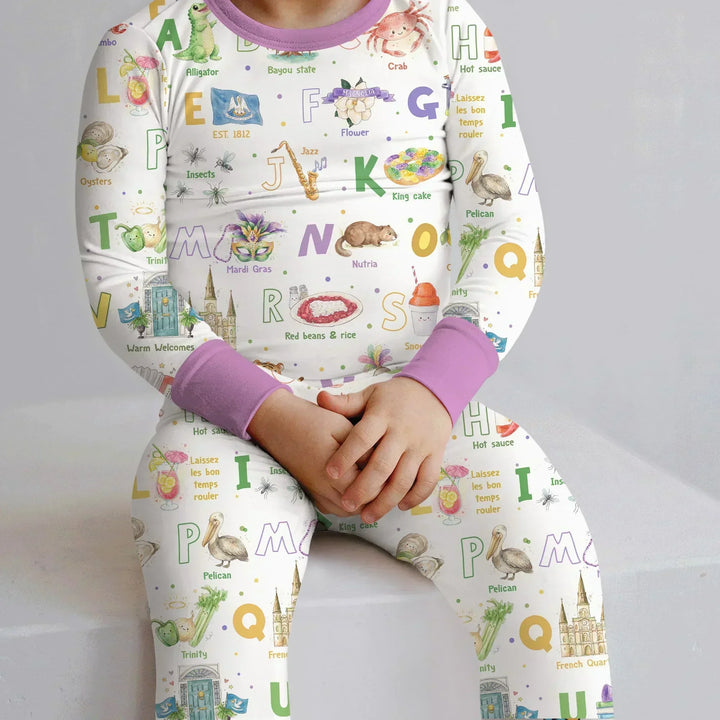 Alphabet of Lousiana Bamboo Two Piece Long Sleeve Pajama Set