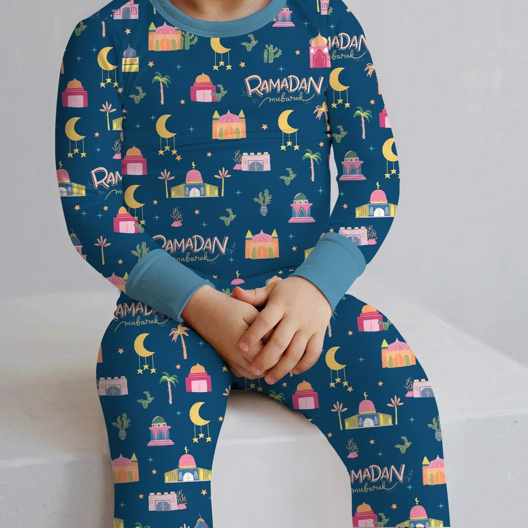 Ramadan Kareem Family Matching Bamboo Two Piece Long Sleeve Pajama Set