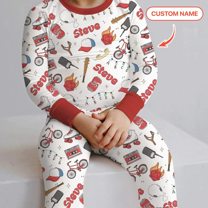 Custom Name Kids Adventure Bamboo Two Piece Long Sleeve Pajama Set