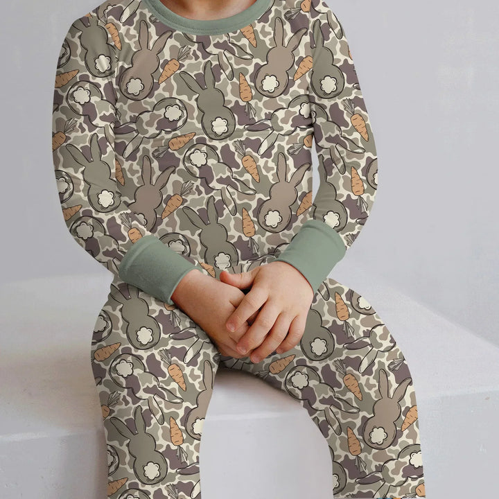 Camo Easter Bunny Bamboo Two Piece Long Sleeve Pajama Set