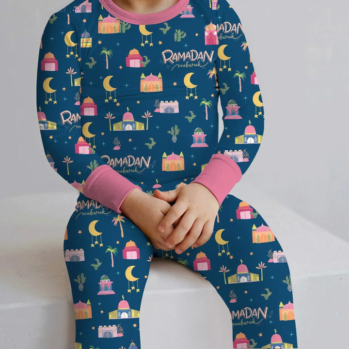 Ramadan Kareem Family Matching Bamboo Two Piece Long Sleeve Pajama Set
