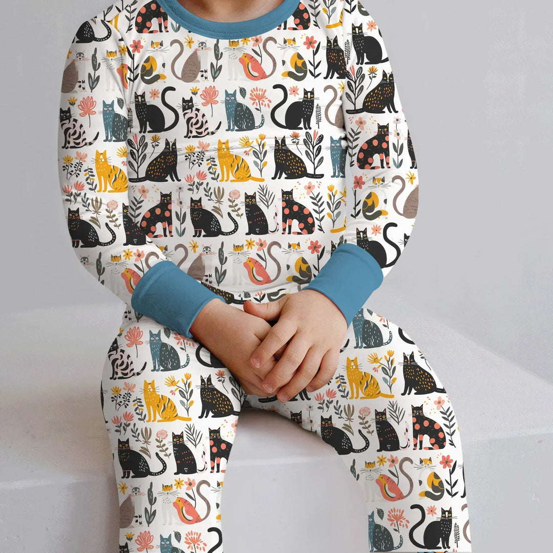 Botanical Cats Bamboo Two Piece Long Sleeve Pajama Set