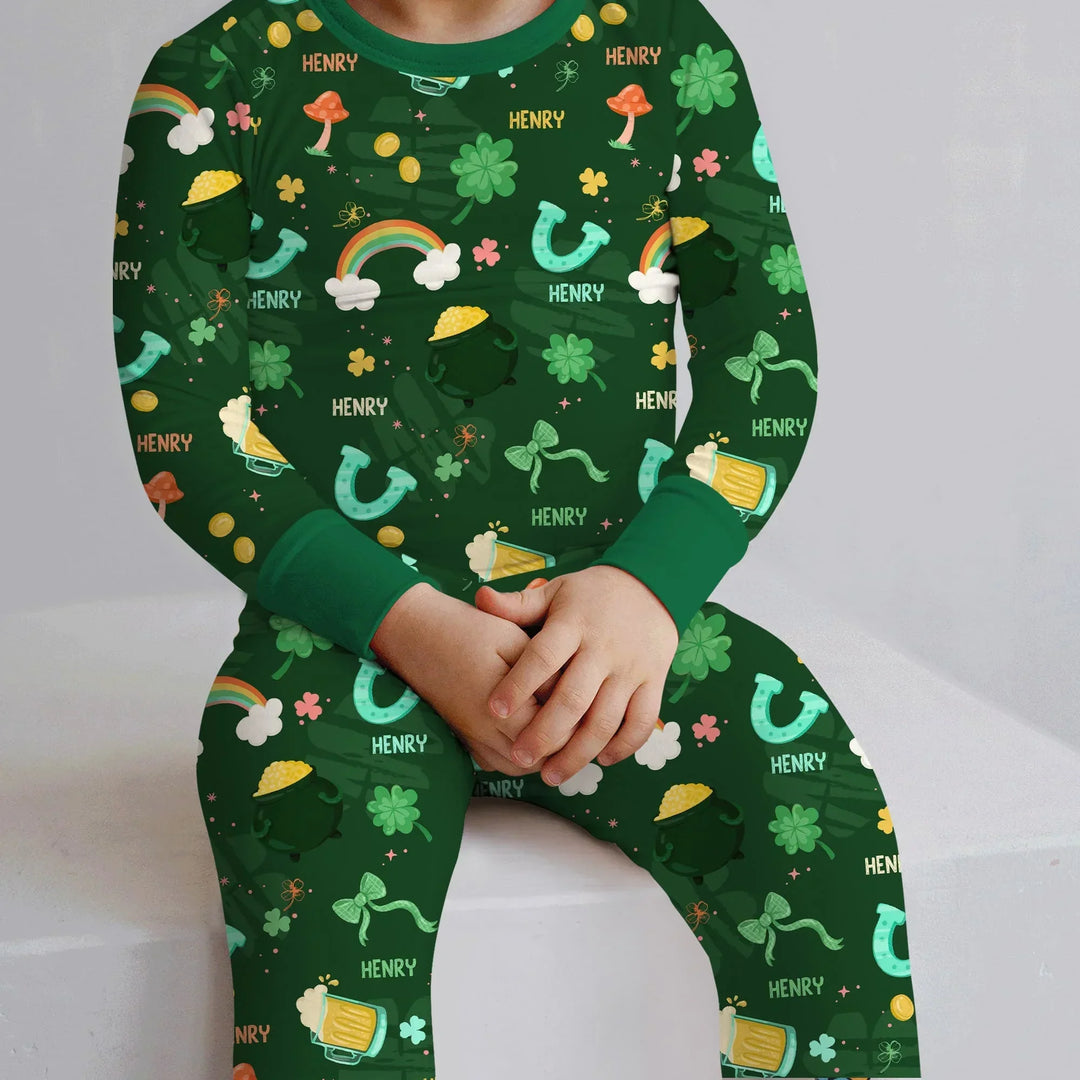 Custom Name Sprinkle Of Luck Bamboo Two Piece Long Sleeve Pajama Set