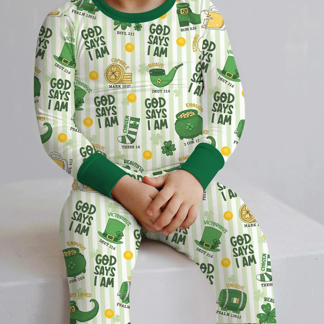 God Says I Am - Lucky & Loved Bamboo Two Piece Long Sleeve Pajama Set