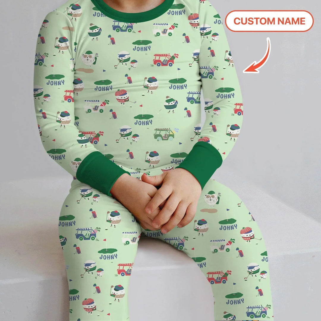Cute Golf ball Bamboo Two Piece Long Sleeve Pajama Set