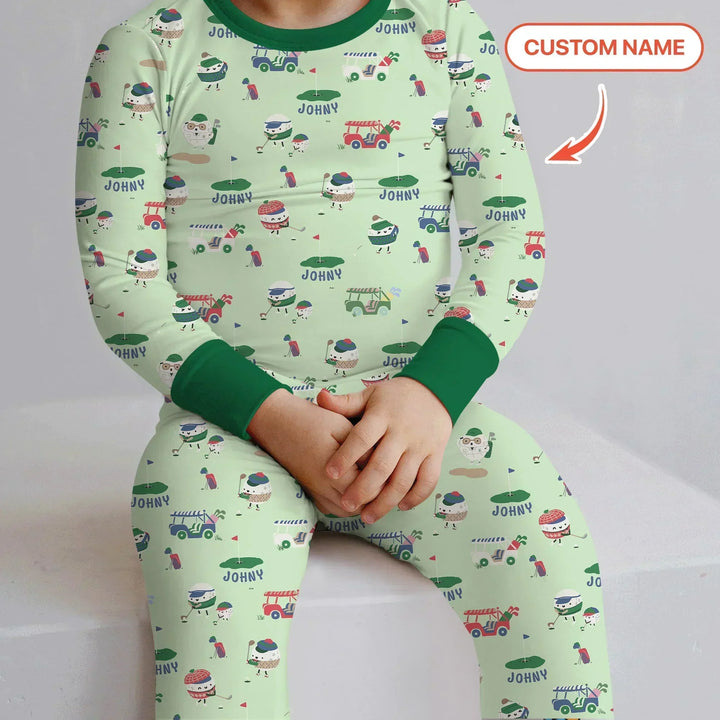 Cute Golf ball Bamboo Two Piece Long Sleeve Pajama Set