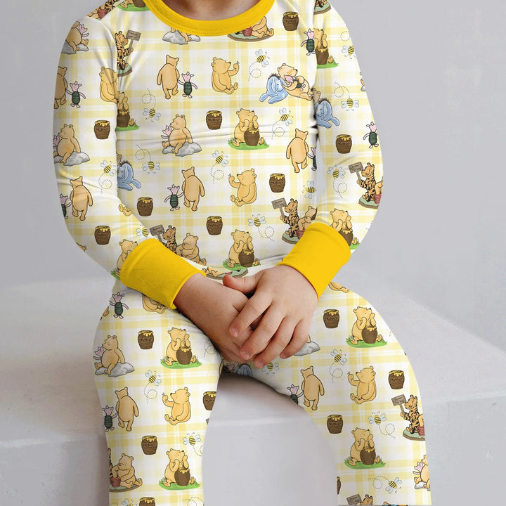 Bear & Friends Yellow Plaid Bamboo Two Piece Long Sleeve Pajama Set